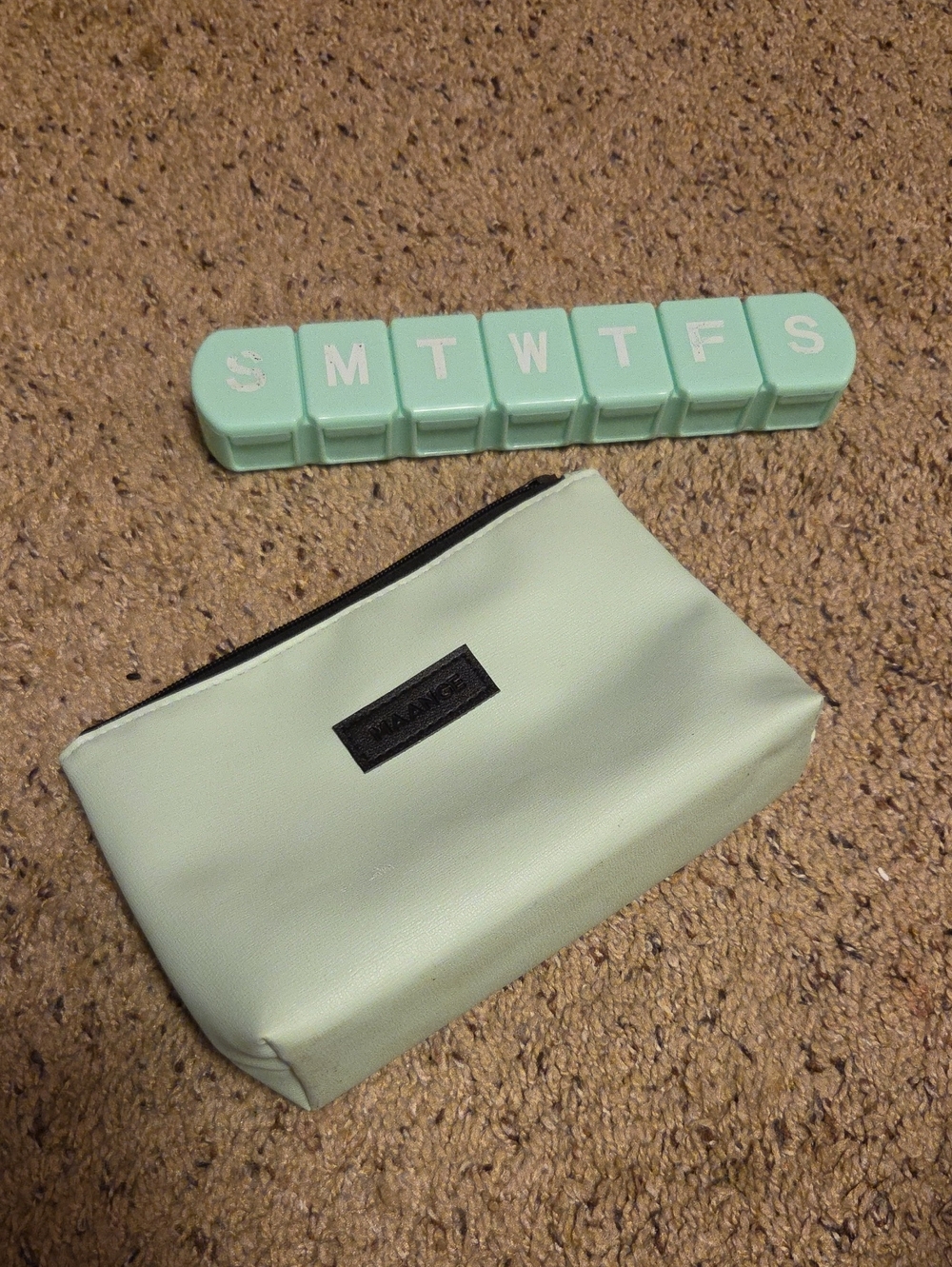 Mint Green Travel Pouch with Matching Pill Organizer - See Photos